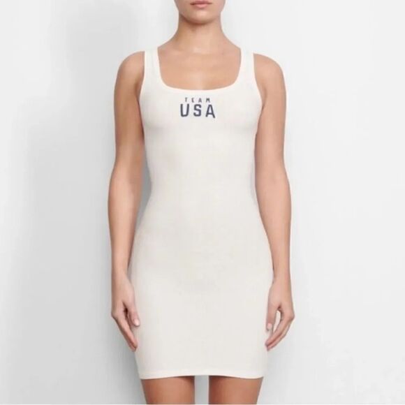 NWT SKIMS Team USA Olimpic Shirt MINI DRESS Long TANK TOP Sleeveless SZ L #1470 - Picture 2 of 14